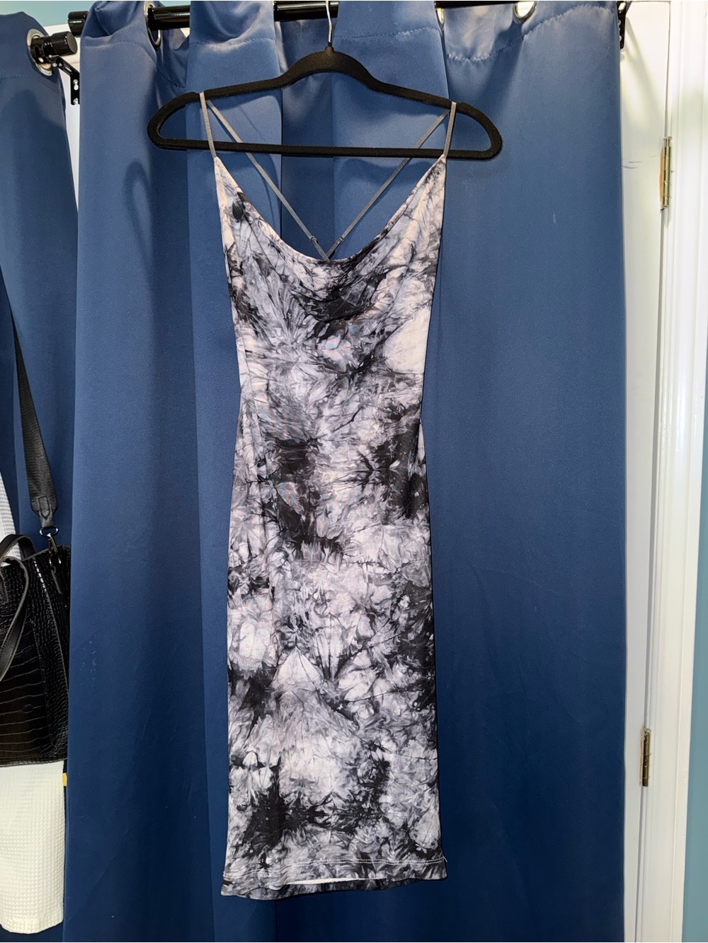 Guess Black & White Tie-Dye Midi Slip Dress